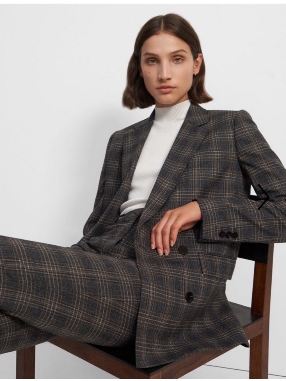 Theory Piazza Double-Breasted Virgin Wool Blazer Brown Multi Auburn Plaid Sz 12